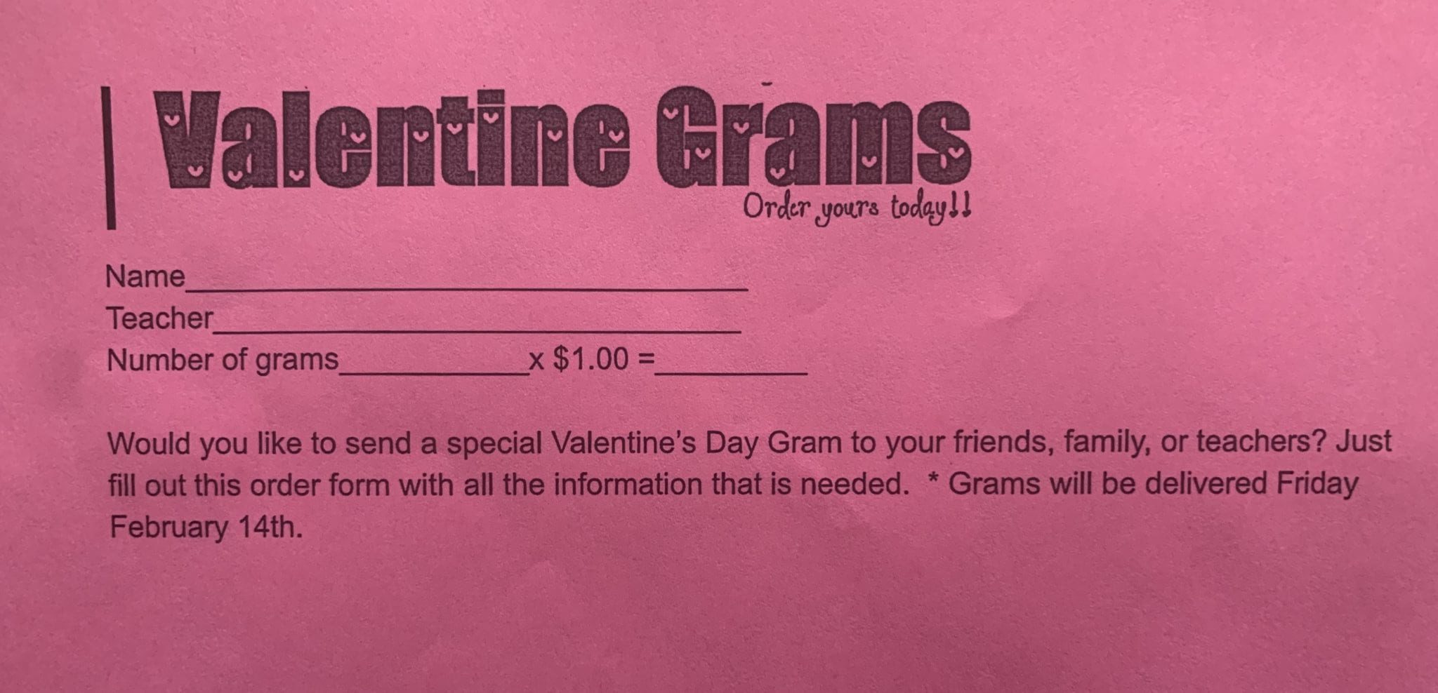 Valentine Grams! Oakman School News