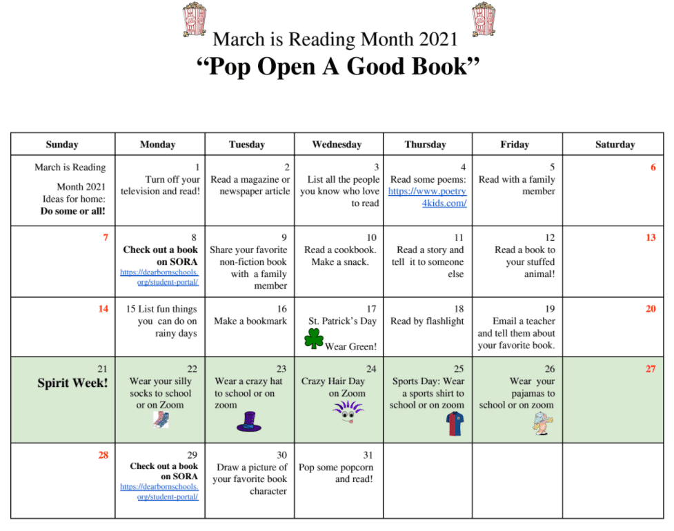 March is Reading Month 2021 Oakman School News
