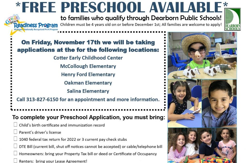 GSRP free preschool holding enrollment event at Oakman on Nov. 17